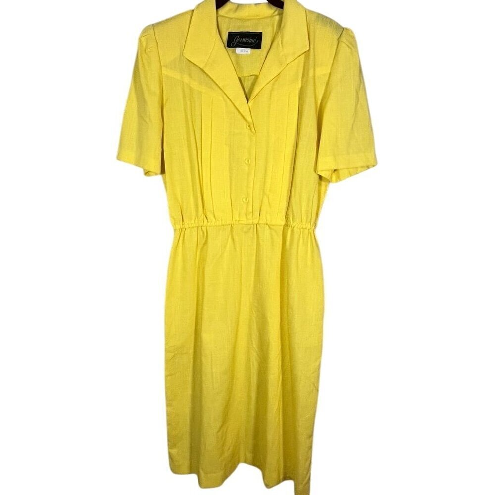 Retro Shirt Dress 16 Yellow Midi Classic Chic Preppy Old Money Vintage 80s Artsy